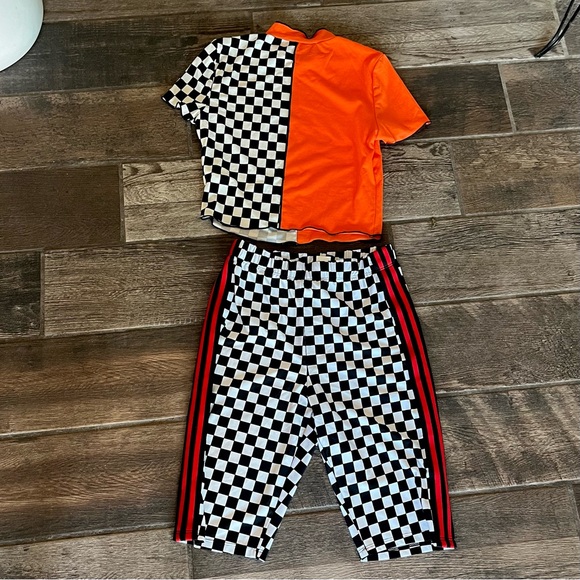 Fashion nova bike shorts Shein top checkered flag work out M - Picture 2 of 10